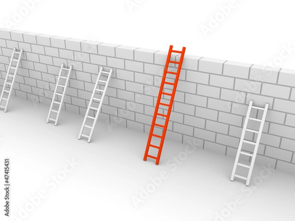Obraz Several ladders with different length leaning the brick wall