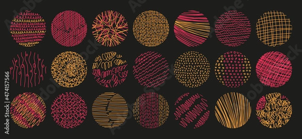 Fototapeta Vector set of round abstract backgrounds. Contemporary concept trend illustration. Patterns of hand drawn curves, lines, points, spots. Doodle icons set for social networks, posters, design templates