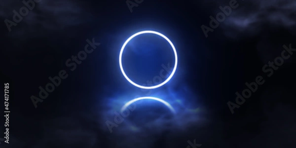 Obraz Neon circle light with background and Smoke, Abstract background