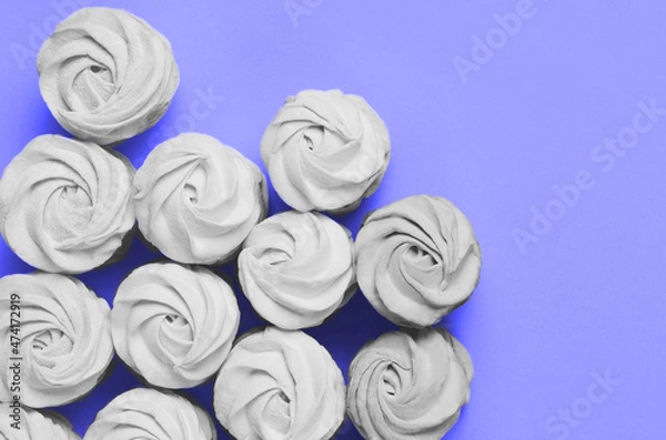 Obraz Color of year 2022. very peri. marshmallows on purple background. homemade marshmallow. Flat lay. copy space