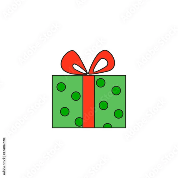 Fototapeta illustration. Festive gifts. Green box with polka dots with a red ribbon.Multicolored boxes with bows.