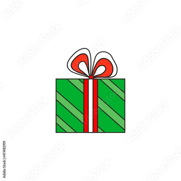 Fototapeta illustration. Green striped box with red-white ribbon. Festive gifts. Multicolored boxes with bows.