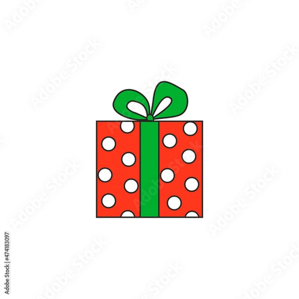 Fototapeta illustration. Red box with white polka dots with a green ribbon. Festive gifts. Multicolored boxes with bows.