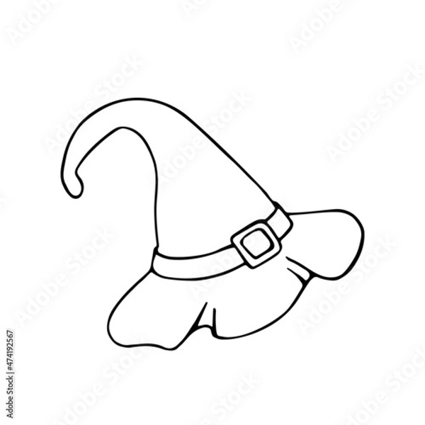 Fototapeta Witch hat for Halloween. Candlelight, fire, flame, wax. Vector illustration isolated on white background. Outline freehand drawn. Sketch. Separate objects. Coloring book page