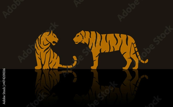 Obraz Big tigers set. Collection of portraits of predatory wild cats. Tiger illustration. An image of a predator. Vector