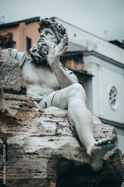 Obraz Marble sculpture representing the Danube, one of the four main sculptures in the Fontana dei Fiumi, located in Piazza Navona 