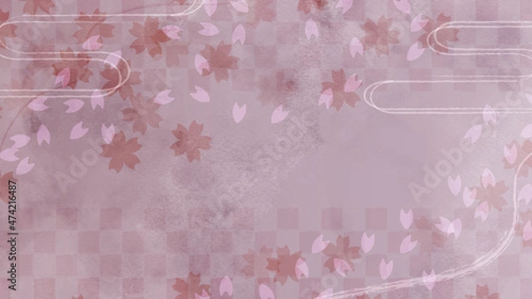 Obraz 市松模様と桜の背景