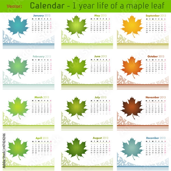 Obraz 2013 calendar with maple leaf.