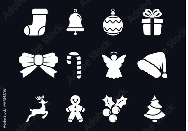 Obraz Paquete de iconos navideños vectoriales navidad, siluetas de dibujos fiesta navideña