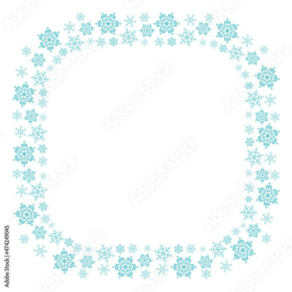 Fototapeta Christmas snowflakes frame. Xmas border. Square winter snowflakes background with copy space for text.