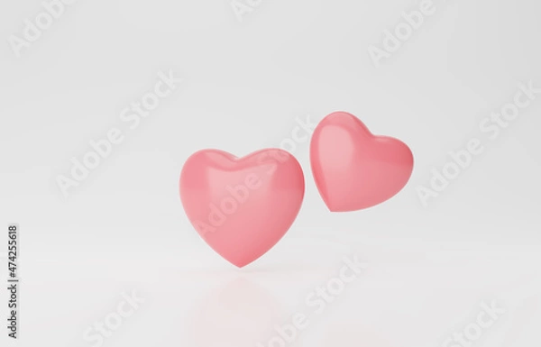 Fototapeta 3d Realistic Red-pink heart on white isolate background for  template for Happy wedding and valentine. heart sweet icon, press like and love 3d rendering illustration. Romantic creative composition.