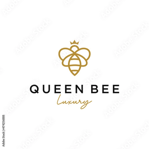 Fototapeta Queen bee logo with crown linear design template