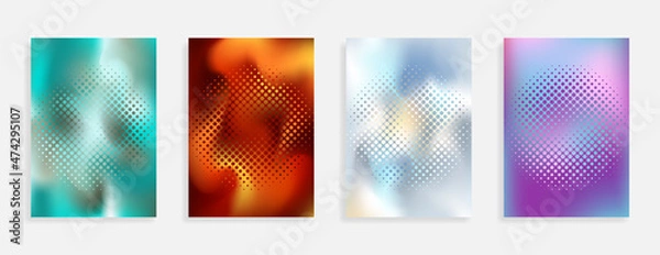Fototapeta Abstract gradient halftone covers. Background for poster. Geometric future template for flyer, poster, brochure and invitation. Colorful cover.