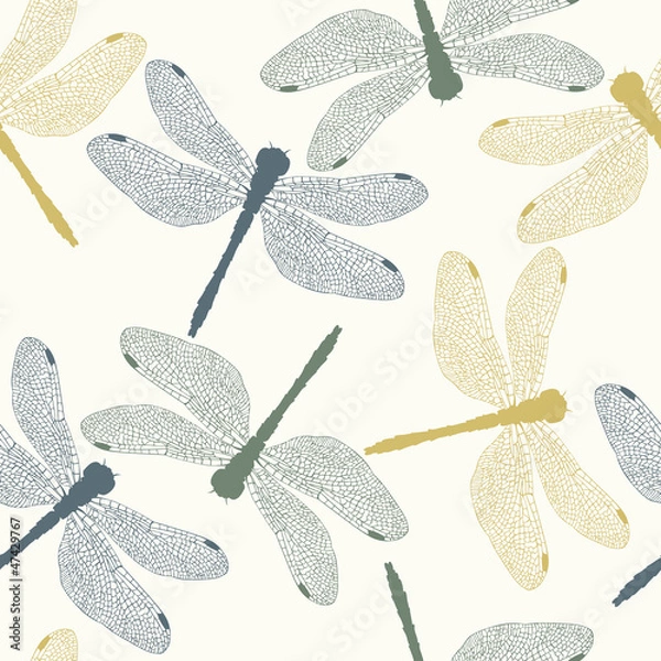 Obraz Vector Seamless Pattern with Colored Dragonflies