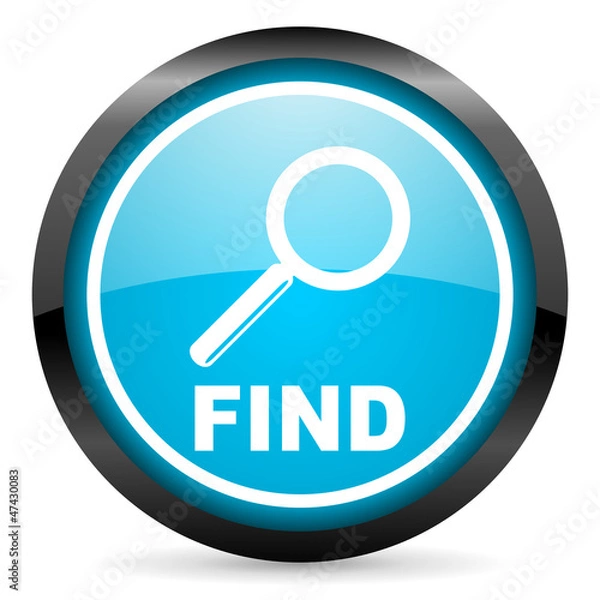 Fototapeta find blue glossy circle icon on white background