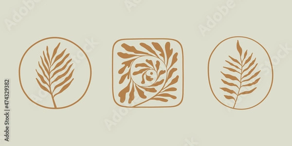 Fototapeta Vector illustration in simple hand drawn and linocut style - natural print, poster or logo design template - spring illustration - birds and flowers