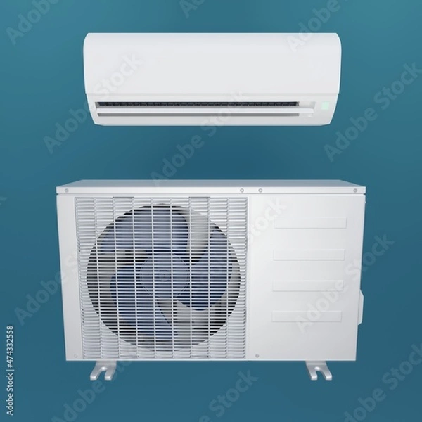 Fototapeta split air conditioner and outdoor unit. 3d render