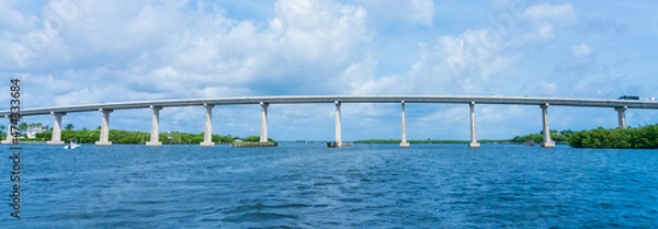 Obraz Panoramic view of the Wabasso Causeway Bridge over the Indian River in Florida. View from the boat