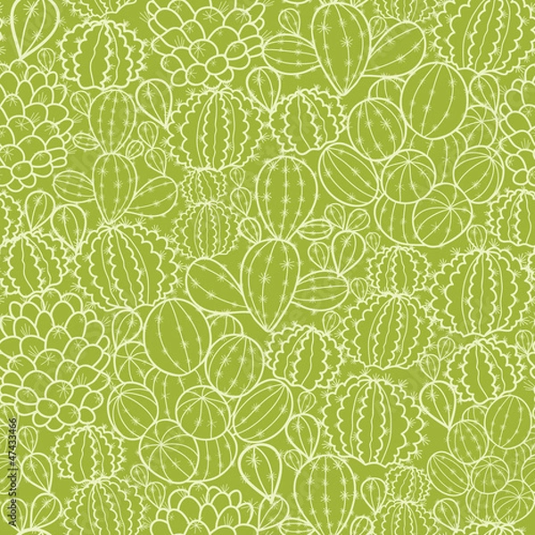 Obraz Vector cactus plants seamless pattern background with hand drawn