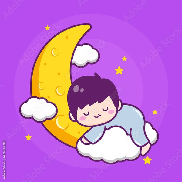 Fototapeta cute boy sleeping in the moon