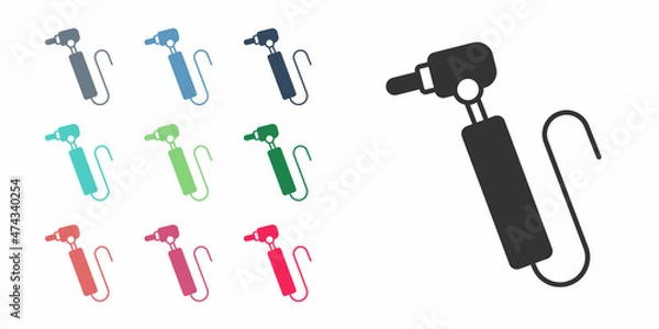 Obraz Black Tooth drill icon isolated on white background. Dental handpiece for drilling and grinding tools. Set icons colorful. Vector