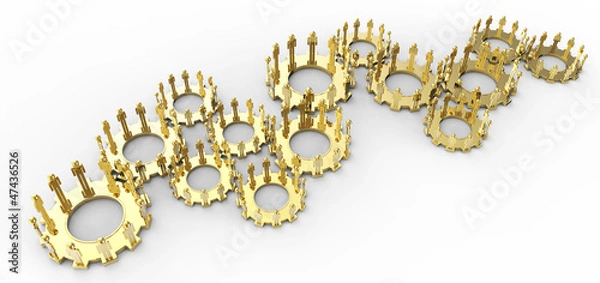 Obraz Model of 3d figures on connected cogs