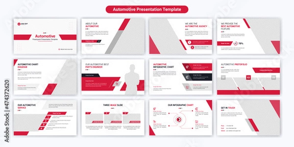 Fototapeta Automotive business PowerPoint presentation slides template design. Use for modern keynote presentation background, brochure design, website slider, landing page, annual report, company profile