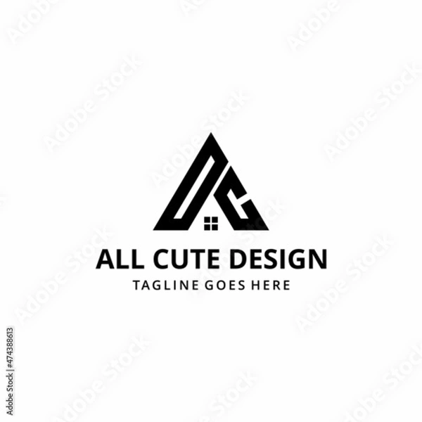 Fototapeta Creative modern abstract illustration initials D, C triangle with barbell, fitness geometric logo design template
