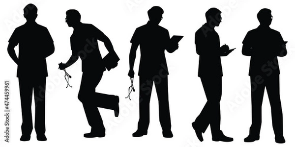 Obraz Set of doctor silhouette vector on white background