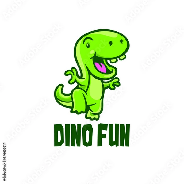 Fototapeta Happy dino cartoon logo mascot