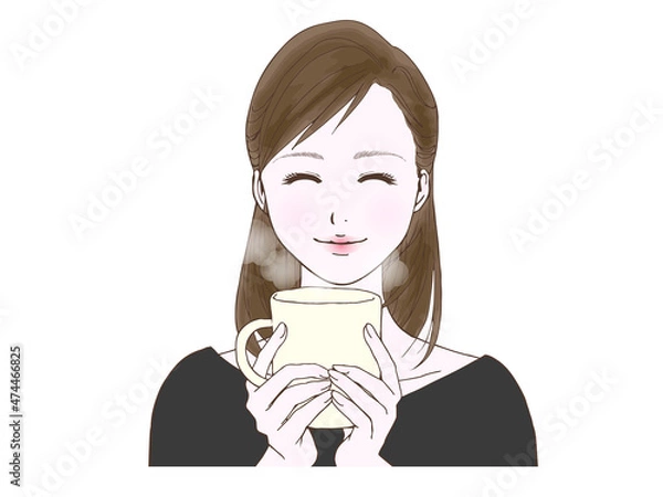 Fototapeta セミロングの女性_マグカップ①_笑顔