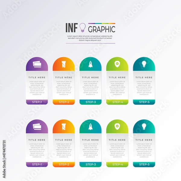 Obraz Infographics design template, 3D Business concept with 5 steps or options, can be used for workflow layout, diagram, annual report, web design. Creative banner, label vector