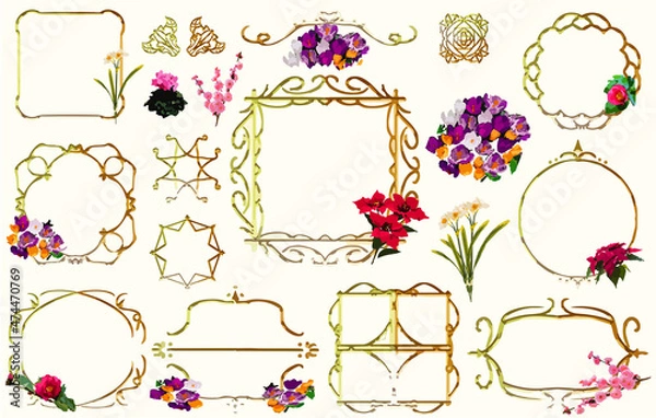 Obraz 冬 花 アンティーク フレーム ベクター テンプレート セット