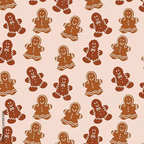 Obraz Christmas cheer cookies seamless repeating pattern background. Trendy for fabric, texitle print, wallpaper, background, wrapping or invitation cards, packaging.