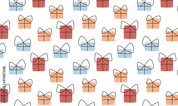 Obraz Christmas cheer gift box seamless repeating pattern background. Trendy for fabric, texitle print, wallpaper, background, wrapping or invitation cards, packaging.