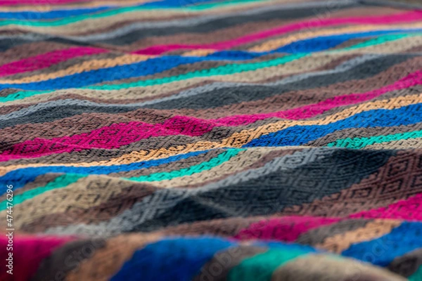 Fototapeta Colorful striped fabric with coarse texture