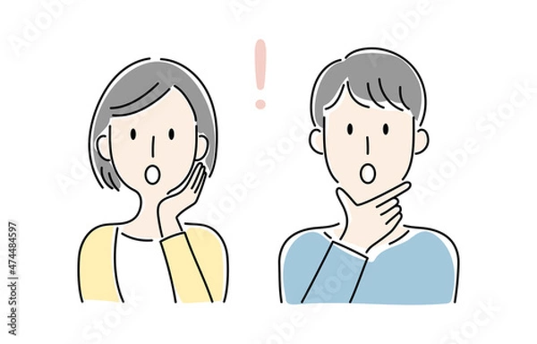 Obraz 手描き風・びっくりする男女のベクターイラスト