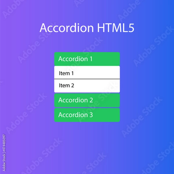 Obraz Html accordion menu for the website. Web interface template. User interface. Vector illustration.