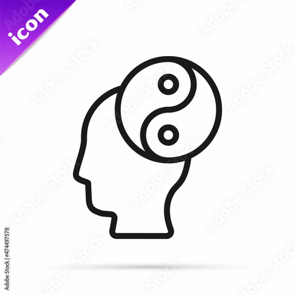 Fototapeta Black line Yin Yang symbol of harmony and balance icon isolated on white background. Vector