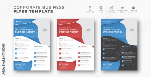 Fototapeta modern corporate business poster flyer pamphlet leaflet brochure book cover design layout in A4 template, vector illustrator creative organic and geometric flye on white and dark background.