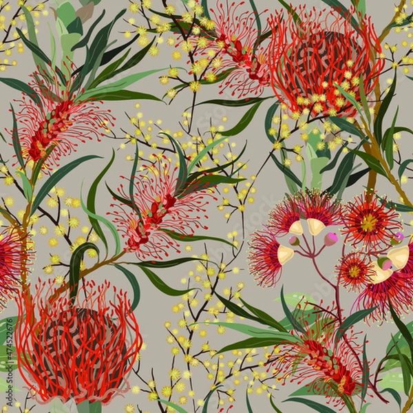 Obraz Australian flowers seamless pattern.