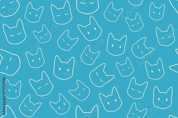 Obraz Simple Cat Line Seamless Pattern Blue Design