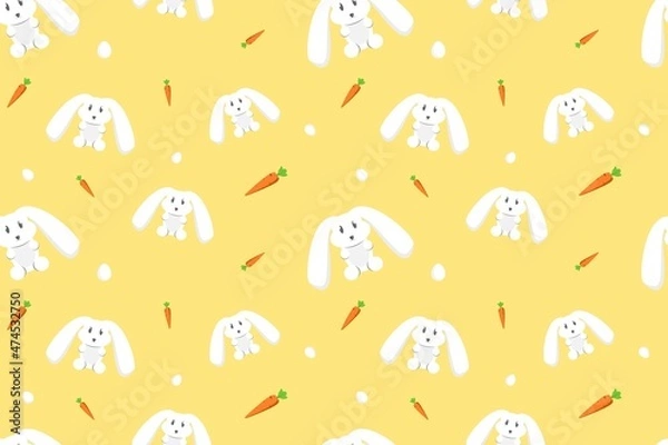 Obraz Kawaii Rabbit Seamless Pattern Yellow Design