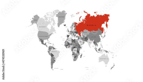 Fototapeta World map. Color vector modern. Map of Russia. russian federation