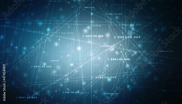 Fototapeta 2d illustration abstract digital binary data on computer screen