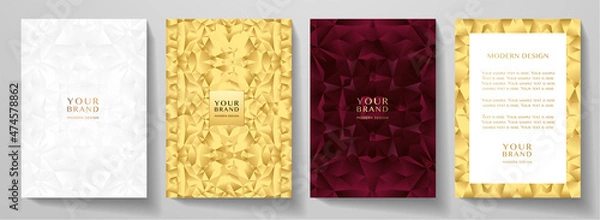 Fototapeta Premium cover, frame design set. Luxury geometric pattern in gold, red, white color. Creative vector background for brochure template, notebook, invite, luxe menu