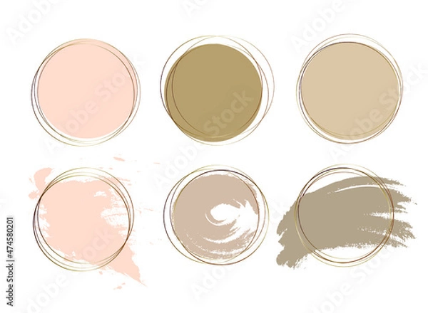 Fototapeta Vector trendy frame set.  Paint stroke in gold round frame