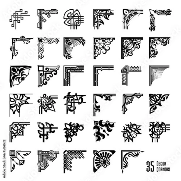 Obraz Collection of corner frames in the Gothic style. Decor elements in black.