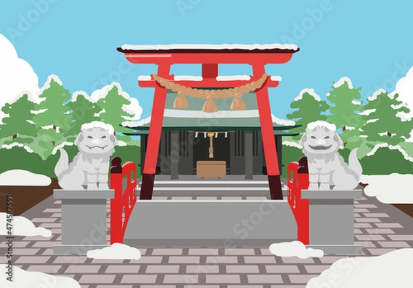 Obraz 境内　参拝　青空　雪