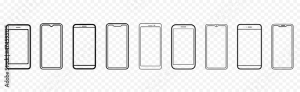 Fototapeta Mobile screen set - smartphone, tablet, computer, monitor. Smartphone outline with transparent screens. Smartphone mockup collection. 